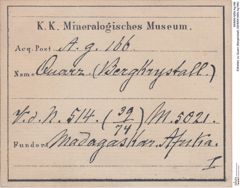 Etiketten zu Quarz (Bergkristall) (NHMW-MIN-Ag166)